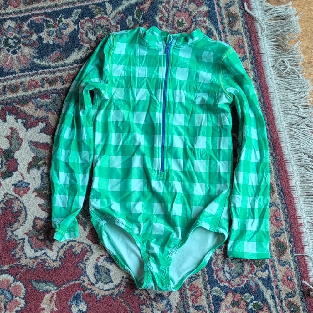 Green Checkered Long Sleeve Swimsuit